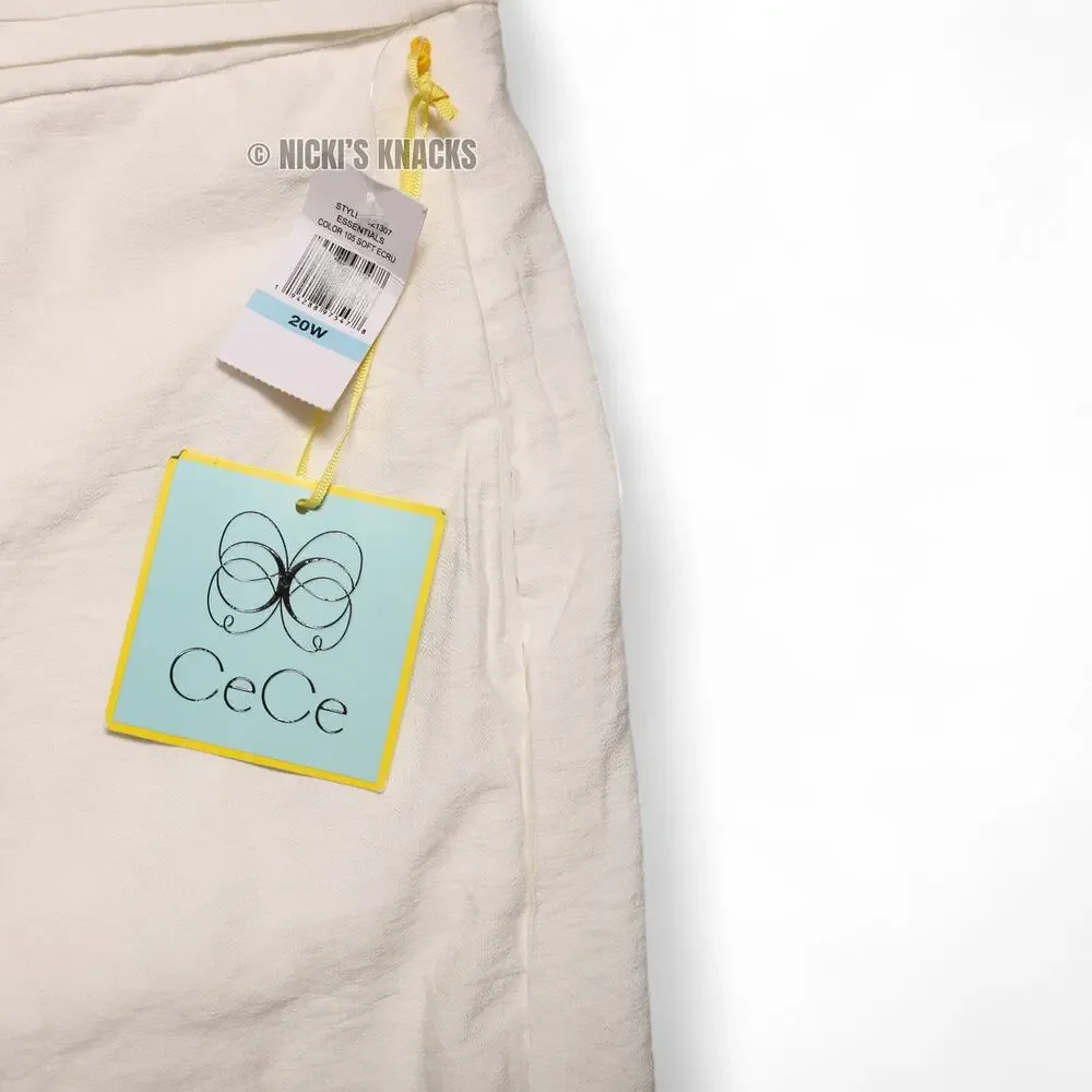 CeCe Wide Leg Cropped Belted Pants Soft Ecru Off White Lightweight Size 20W